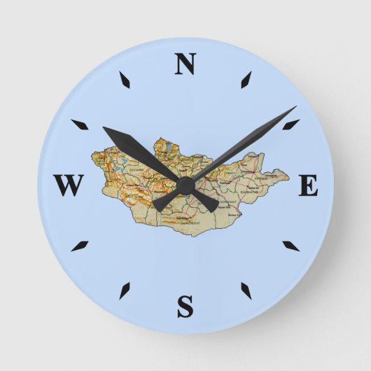 Mongolia Map Clock Ronde Klok (Voorkant)