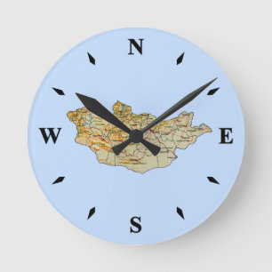 Mongolia Map Clock Ronde Klok