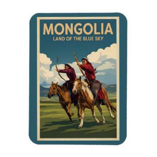 Mongolia Ruiters Illustratie Reis Kunst Vintage Magneet