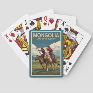 Mongolia Ruiters Illustratie Reis Kunst Vintage Pokerkaarten