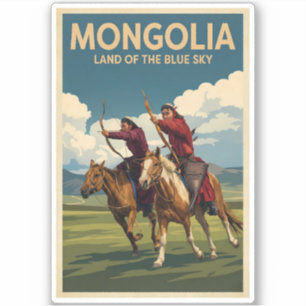 Mongolia Ruiters Illustratie Reis Kunst Vintage Sticker