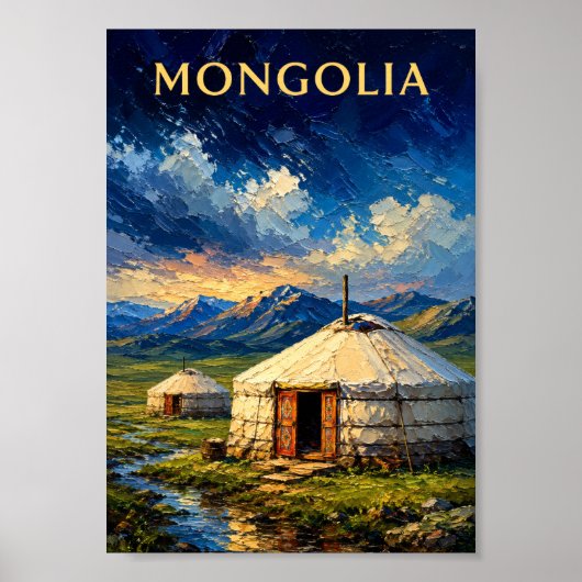 Mongolia: Serene Steppe Nomad Ger Art Souvenir Poster (Voorkant)