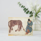 Mongoliaanse nomade die zijn paard naar water bren briefkaart (Staand voorkant)