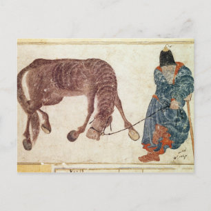 Mongoliaanse nomade die zijn paard naar water bren briefkaart