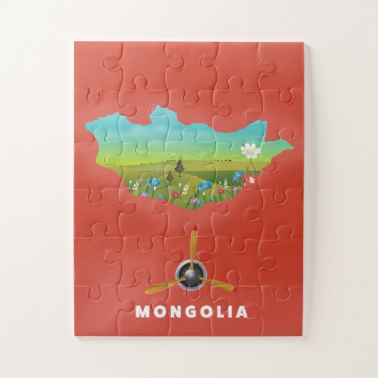 Mongolië geïllustreerd poster voor kaarttoerisme. legpuzzel (Verticaal)