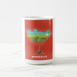 Mongolië geïllustreerde kaart toerisme poster. magische mok