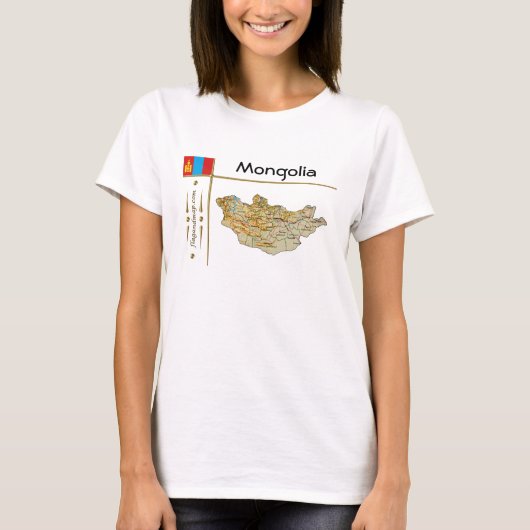 Mongolië Kaart + Vlag + Titel T-Shirt (Voorkant)