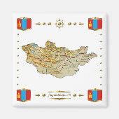 Mongolië Kaart + Vlaggen Magnet (Voorkant)
