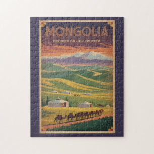 Mongolië Kamelen Yurt Illustratie Reis Kunst Retro Legpuzzel