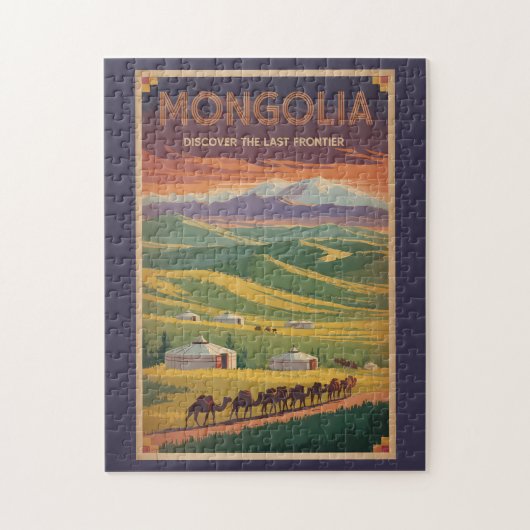Mongolië Kamelen Yurt Illustratie Reis Kunst Retro Legpuzzel (Verticaal)