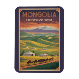 Mongolië Kamelen Yurt Illustratie Reis Kunst Retro Magneet