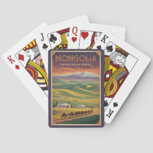 Mongolië Kamelen Yurt Illustratie Reis Kunst Retro Pokerkaarten
