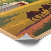 Mongolië Kamelen Yurt Illustratie Reis Kunst Retro Poster (Hoek)