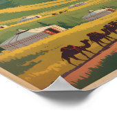 Mongolië Kamelen Yurt Illustratie Reis Kunst Retro Poster (Hoek)