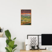 Mongolië Kamelen Yurt Illustratie Reis Kunst Retro Poster (Thuiskantoor)