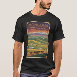 Mongolië Kamelen Yurt Illustratie Reis Kunst Retro T-shirt