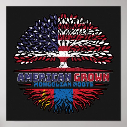Mongolië Mongolian American USA Tree Roots Flag Poster (Voorkant)