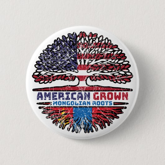 Mongolië Mongolian American USA Tree Roots Flag Ronde Button 5,7 Cm (Voorkant)