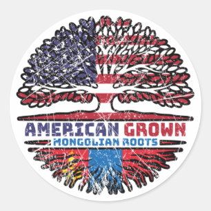 Mongolië Mongolian American USA Tree Roots Flag Ronde Sticker