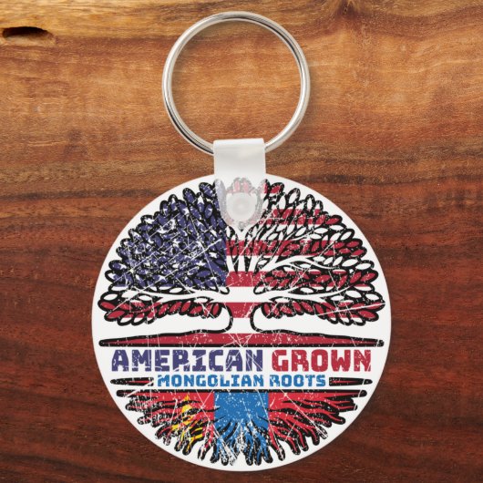 Mongolië Mongolian American USA Tree Roots Flag Sleutelhanger (Achterkant)