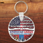 Mongolië Mongolian American USA Tree Roots Flag Sleutelhanger (Voorkant)