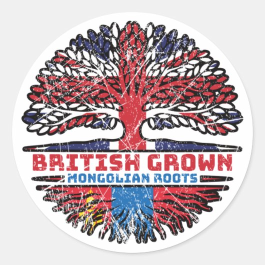 Mongolië Mongolian British Tree Roots Flag Ronde Sticker (Voorkant)