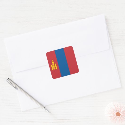Mongolië - Mongoolse vlag Vierkante Sticker (Envelop)