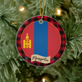 Mongolië, Rode buffelplein en Mongoolse vlag Keramisch Ornament