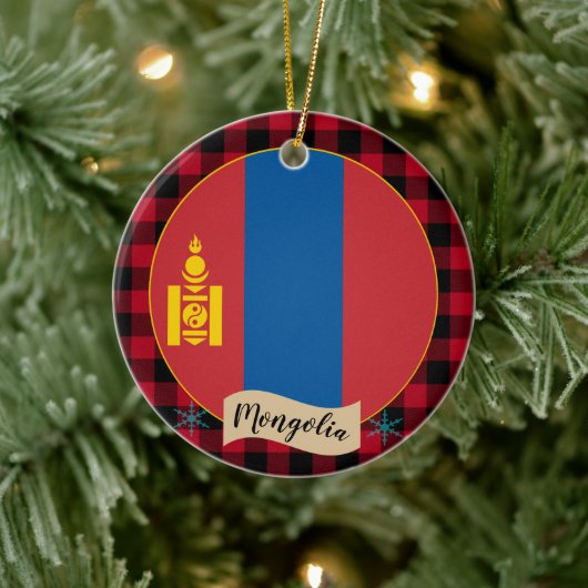 Mongolië, Rode buffelplein en Mongoolse vlag Keramisch Ornament (Boom)