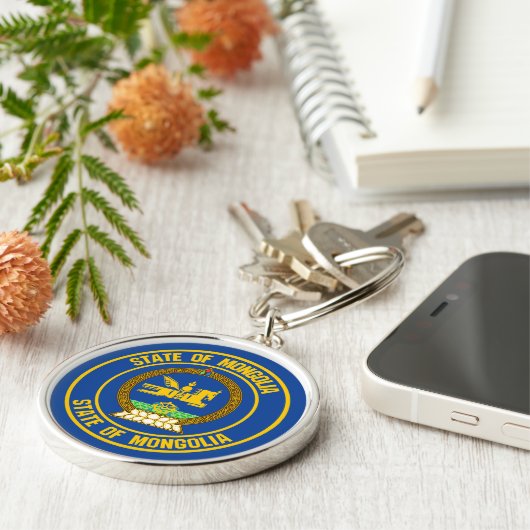 Mongolië Round Emblem Sleutelhanger (Zijkant)