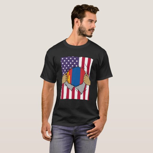 Mongolië vlag binnen me thuispride Mongolian Ameri T-shirt (Voorkant volledig)
