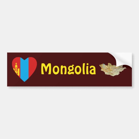Mongolië Vlag Hart + Landkaart Bumpersticker (Voorkant)