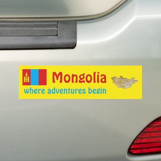 Mongolië Vlag + Kaart Bumpersticker (Op auto)