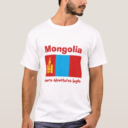 Mongolië Vlag + Kaart + Tekst T-shirt (Voorkant)