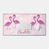 Mongoolse flamingos Roze glitter sparren Monogram Bureaumat (Keyboard & Muis)