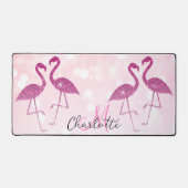 Mongoolse flamingos Roze glitter sparren Monogram Bureaumat (Voorkant)