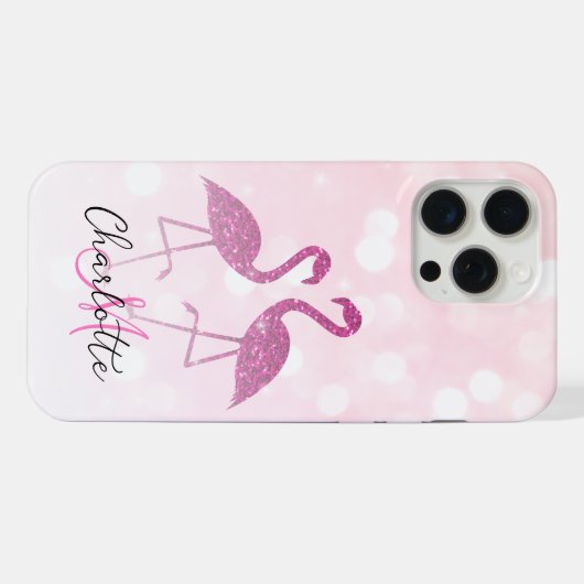 Mongoolse flamingos Roze glitter sparren Monogram iPhone Hoesje (Achterkant horizontaal)