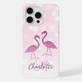 Mongoolse flamingos Roze glitter sparren Monogram iPhone Hoesje (Achterkant)