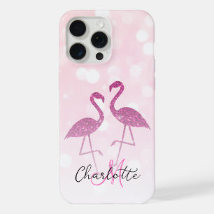 Mongoolse flamingos Roze glitter sparren Monogram iPhone 15 Pro Max Case