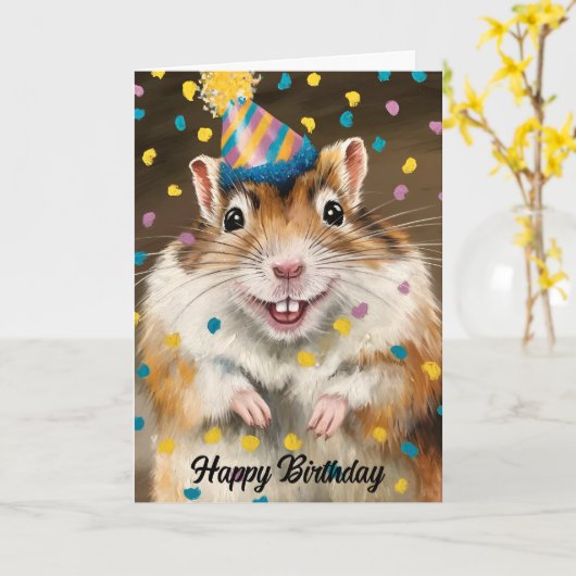 Mongoolse gerbil confetti kaart (Gele Bloem)