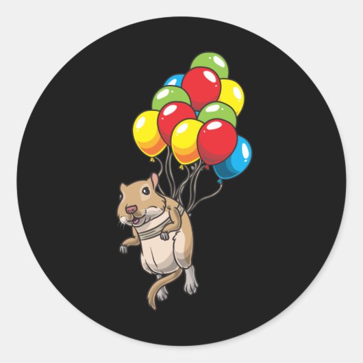Mongoolse gerbil met ballonnen ronde sticker (Voorkant)