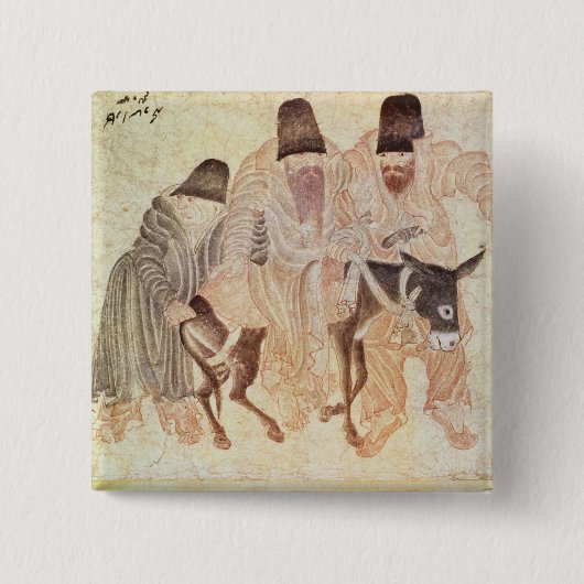 Mongoolse nomaden met een ezel, 15e eeuw vierkante button 5,1 cm (Voorkant)