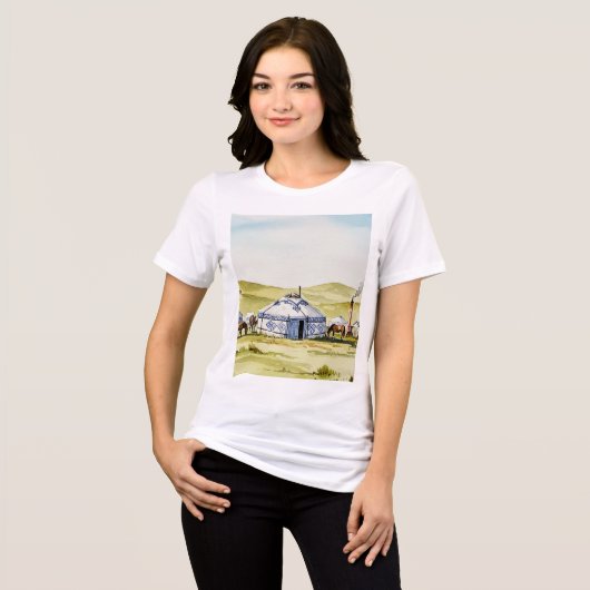 Mongoolse yourte Tri-Blend shirt (Voorkant volledig)