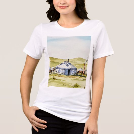 Mongoolse yourte Tri-Blend shirt (Voorkant)