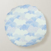 Mongram blauw en wit Abstract getextureerde wolken Rond Kussen (Achterkant)