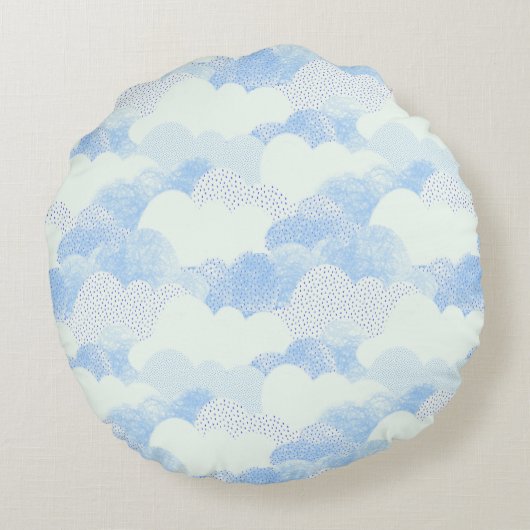 Mongram blauw en wit Abstract getextureerde wolken Rond Kussen (Achterkant)