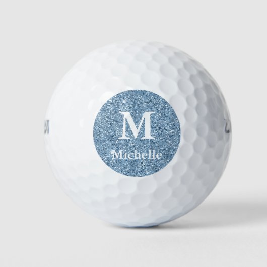 Mongram naam Blauw Glitter Golfballen (Voorkant)