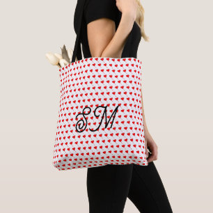 Mongram Rode Hart Meisjesachtige Ballon Witte All Tote Bag