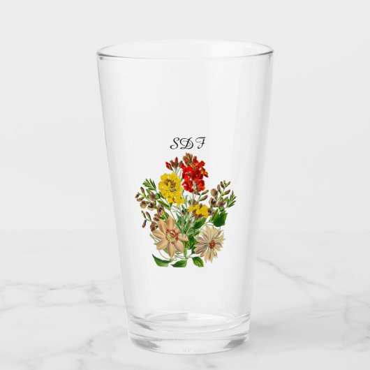 Mongram Vintage Bloemboeket Glazen Beker (Voorkant)