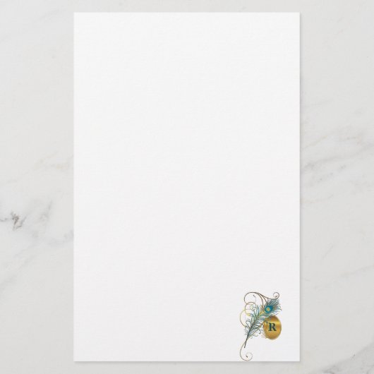 Mongrammed Peacock Blauwgroen en gouden bruiloft Briefpapier (Achterkant)